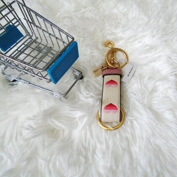 Coach Trigger Snap Bag Charm with Stripe Heart Print - Picture 4 of 11
